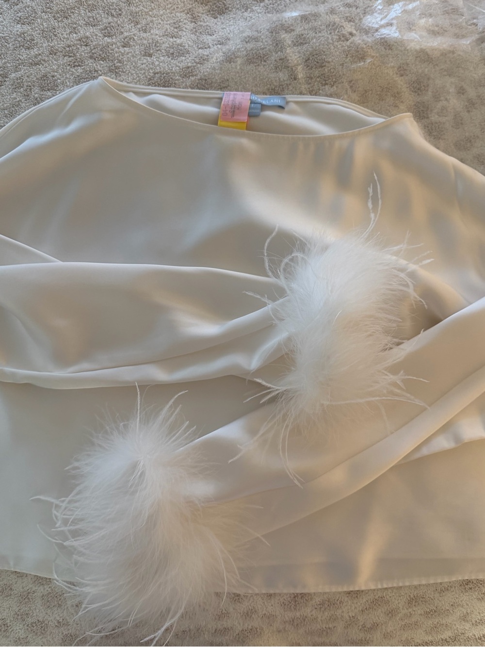 ANTONIO MELANI Ivory Satin Set with Feather Cuffs - Picture 14 of 15